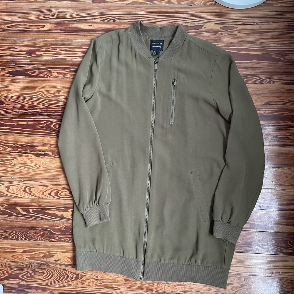 Forever 21 Oversized Olive Green Bomber Jacket - Picture 6 of 11